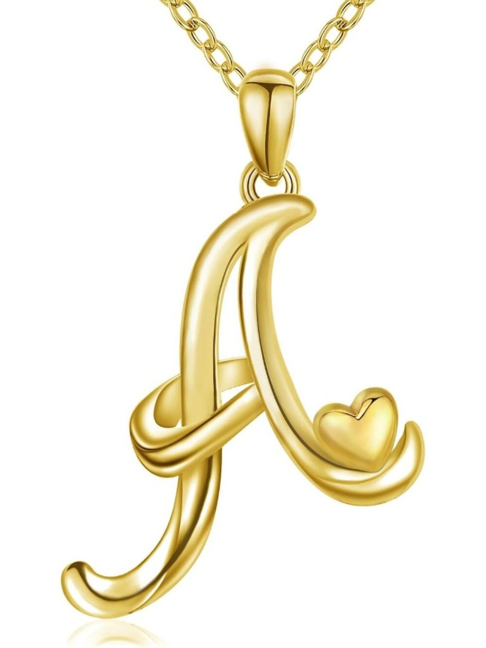 Women's Initial A Necklace Sterling Gold Letter Pendant Rose Gold Heart Chain